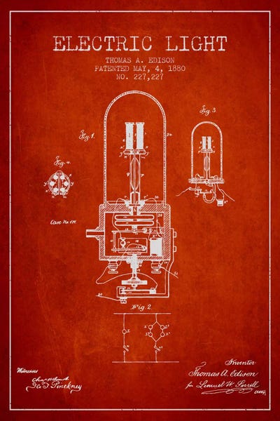 Electronics & Communication Blueprints: Electric Light Red Patent Blueprint by Aged Pixel