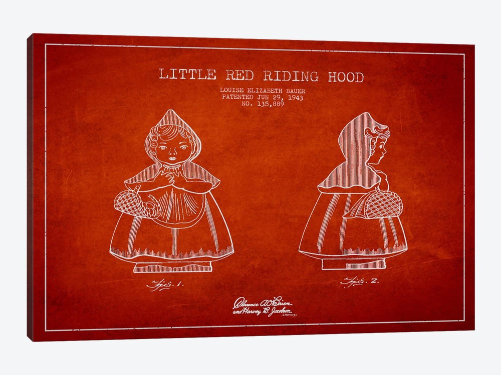 Little Red Riding Hood Red Patent Blueprint by Aged Pixel 1-piece Art Print