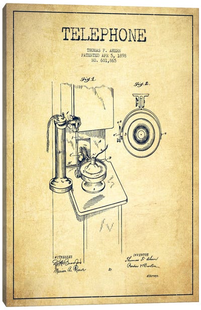 Ahern Telephone Vintage Patent Blueprint Canvas Art Print - Electronics & Communication Blueprints