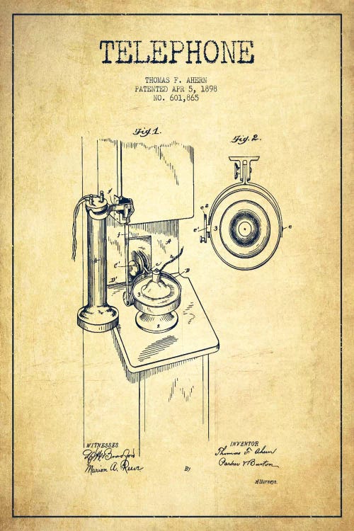 Ahern Telephone Vintage Patent Blueprint by Aged Pixel wall art