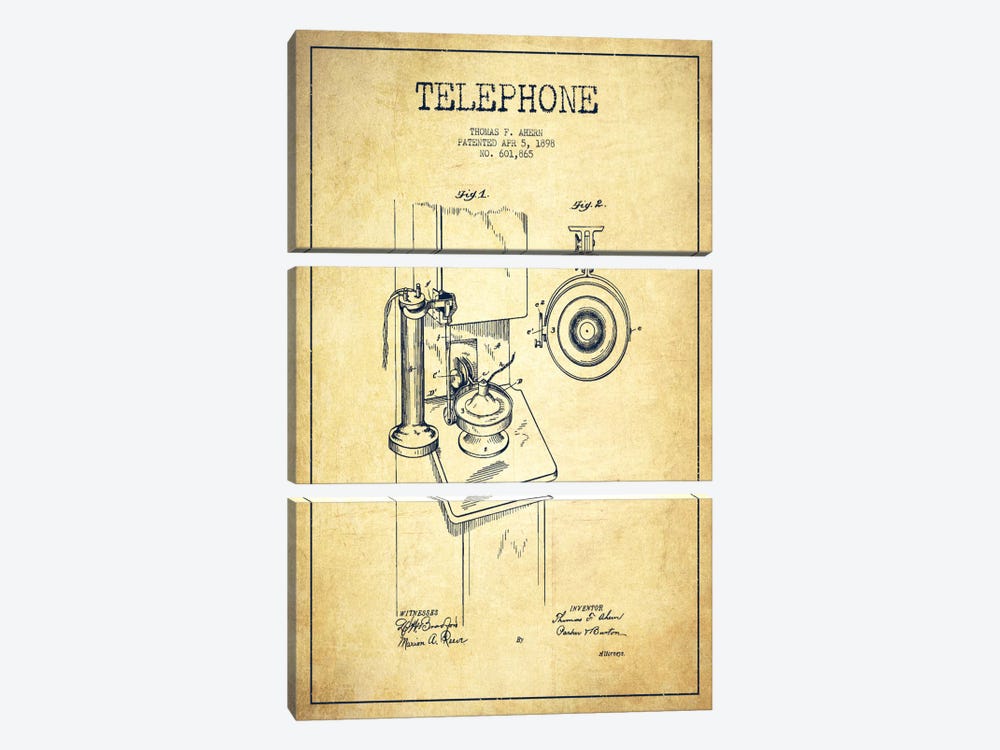 Ahern Telephone Vintage Patent Blueprint by Aged Pixel 3-piece Art Print