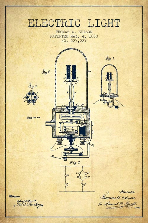 Electric Light Vintage Patent Blueprint