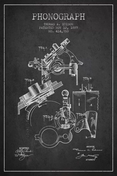 Phonograph Charcoal Patent Blueprint