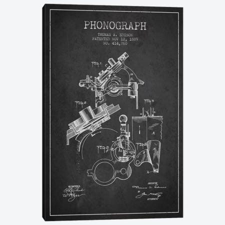 Phonograph Charcoal Patent Blueprint Canvas Print #ADP601} by Aged Pixel Art Print