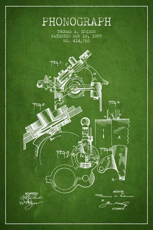 Phonograph Green Patent Blueprint