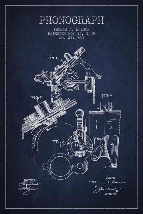 Phonograph Navy Blue Patent Blueprint