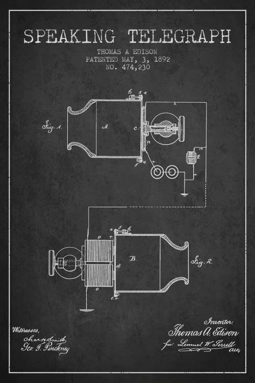 Speaking Tele Charcoal Patent Blueprint by Aged Pixel wall art