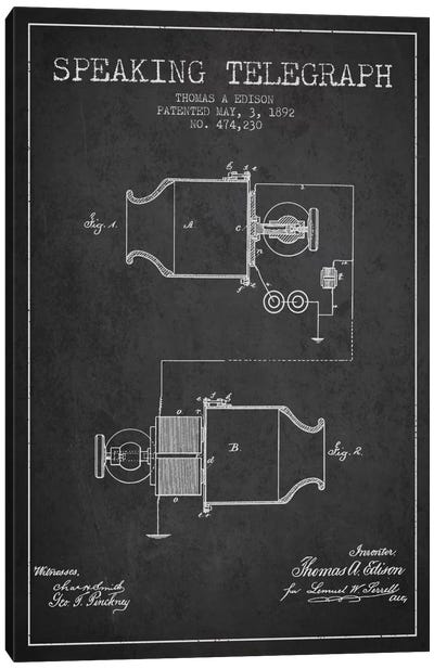 Speaking Tele Charcoal Patent Blueprint Canvas Art Print - Electronics & Communication Blueprints