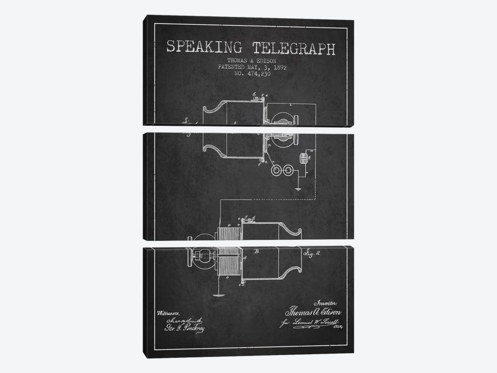Speaking Tele Charcoal Patent Blueprint by Aged Pixel 3-piece Canvas Art Print