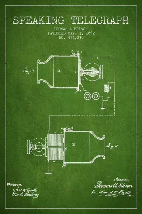 Speaking Tele Green Patent Blueprint