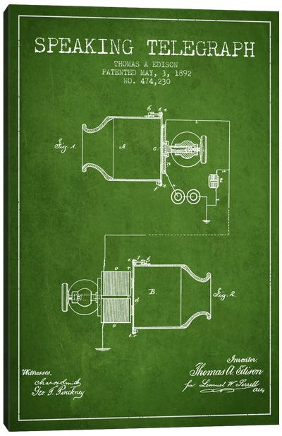Speaking Tele Green Patent Blueprint Canvas Art Print - Aged Pixel: Electronics & Communication