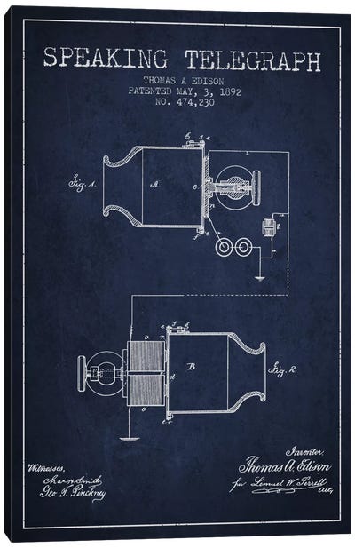 Speaking Tele Navy Blue Patent Blueprint Canvas Art Print - Electronics & Communication Blueprints