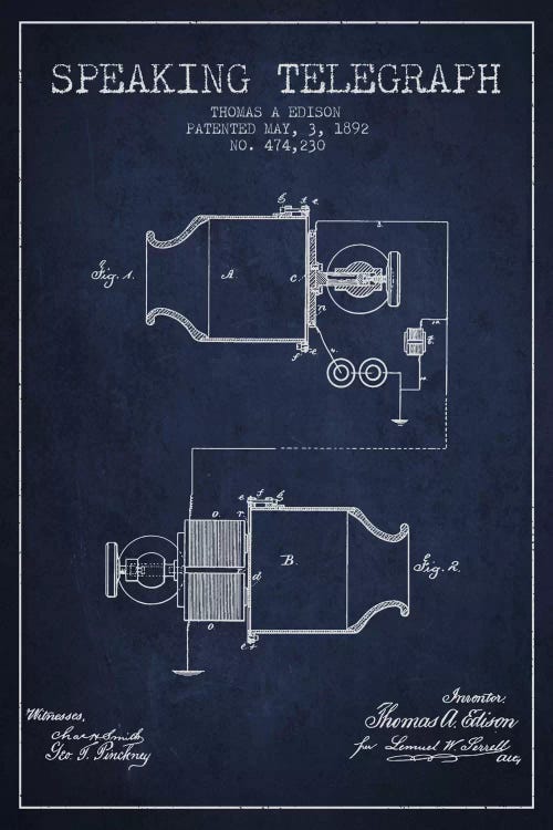Speaking Tele Navy Blue Patent Blueprint by Aged Pixel wall art
