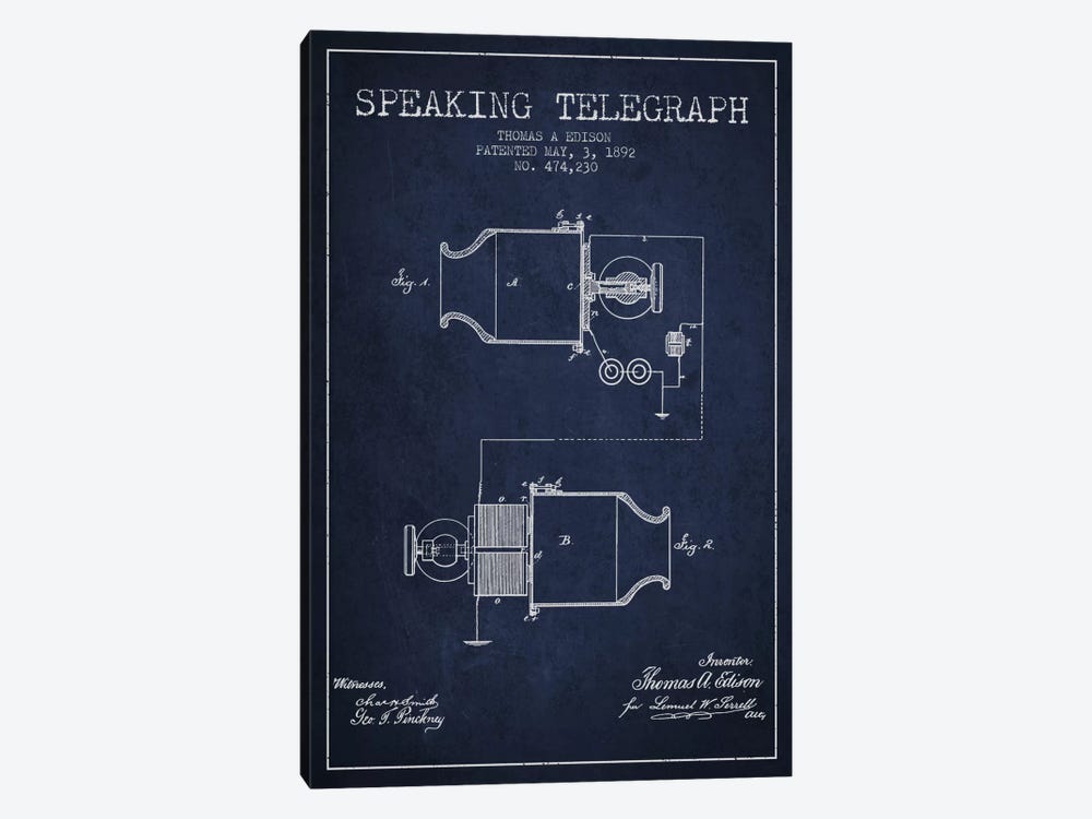 Speaking Tele Navy Blue Patent Blueprint by Aged Pixel 1-piece Canvas Print