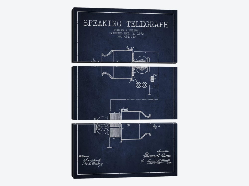 Speaking Tele Navy Blue Patent Blueprint by Aged Pixel 3-piece Art Print
