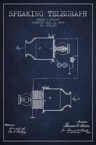 Electronics & Communication Blueprints: Speaking Tele Navy Blue Patent Blueprint by Aged Pixel