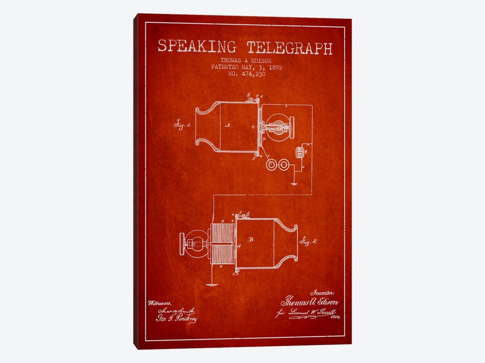 Speaking Tele Red Patent Blueprint by Aged Pixel 1-piece Canvas Art