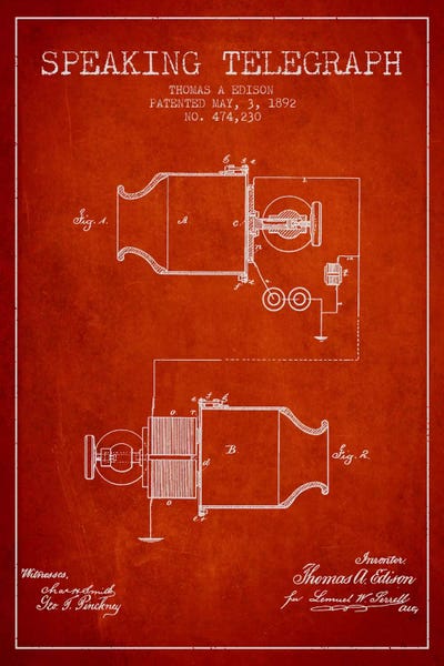 Electronics & Communication Blueprints: Speaking Tele Red Patent Blueprint by Aged Pixel