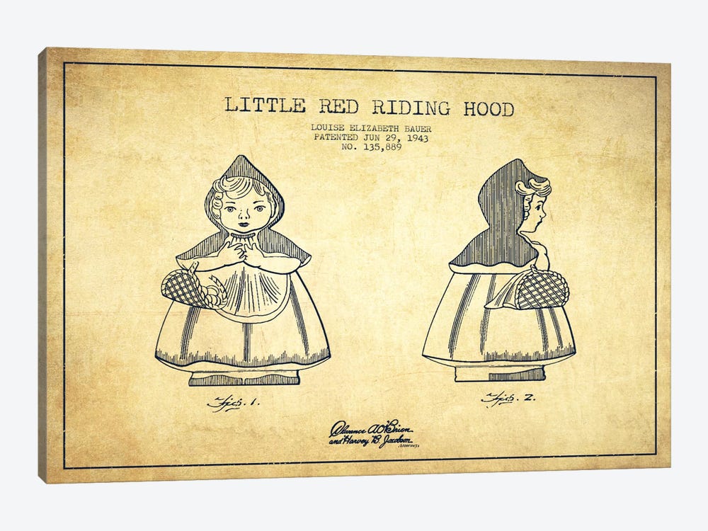 Little Red Riding Hood Vintage Patent Blueprint by Aged Pixel 1-piece Art Print