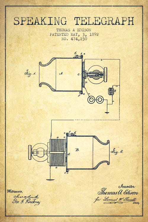 Speaking Tele Vintage Patent Blueprint by Aged Pixel wall art