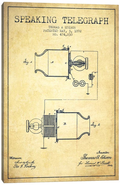 Speaking Tele Vintage Patent Blueprint Canvas Art Print - Electronics & Communication Blueprints