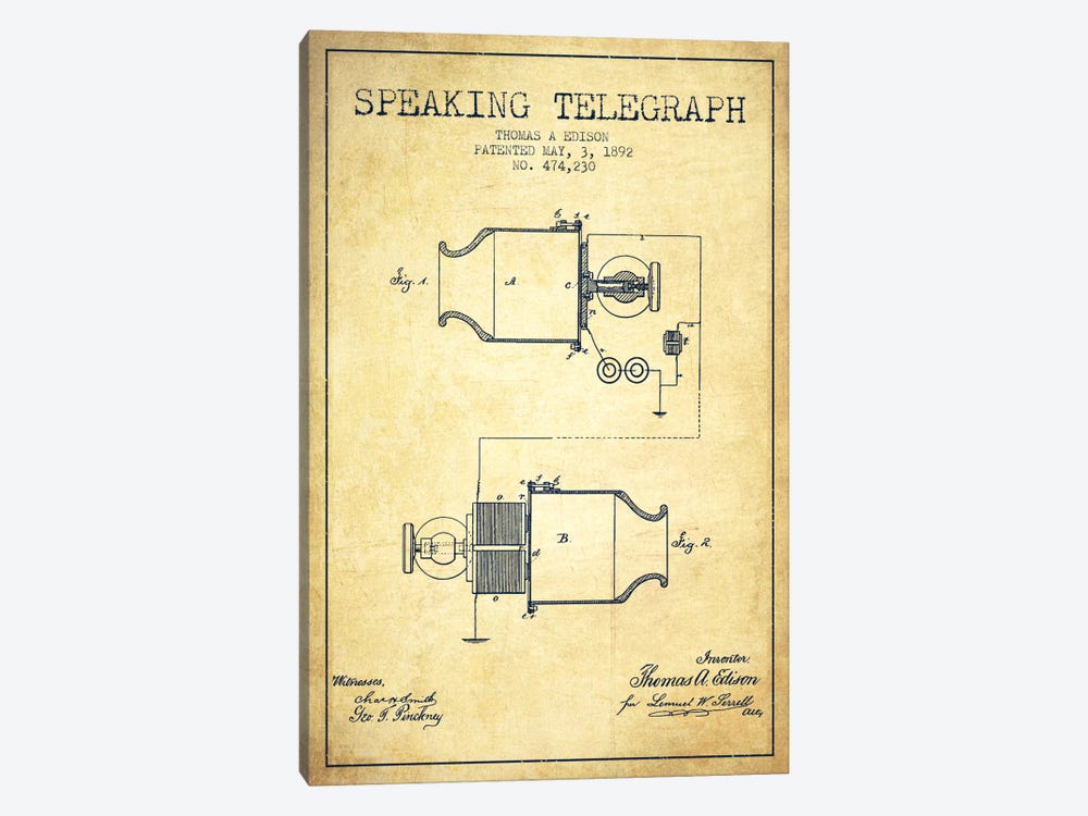 Speaking Tele Vintage Patent Blueprint by Aged Pixel 1-piece Canvas Artwork