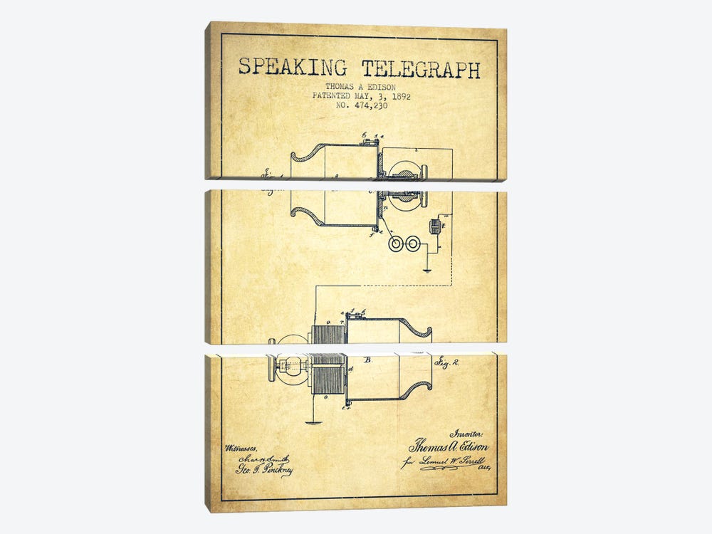 Speaking Tele Vintage Patent Blueprint by Aged Pixel 3-piece Canvas Art