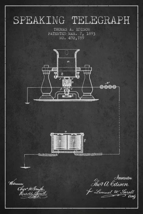 Speaking Tele Charcoal Patent Blueprint by Aged Pixel wall art