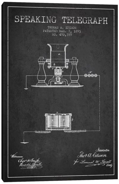 Speaking Tele Charcoal Patent Blueprint Canvas Art Print - Aged Pixel: Electronics & Communication