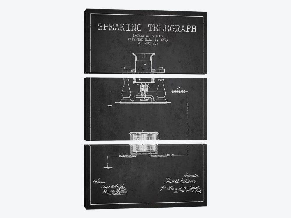 Speaking Tele Charcoal Patent Blueprint by Aged Pixel 3-piece Canvas Print