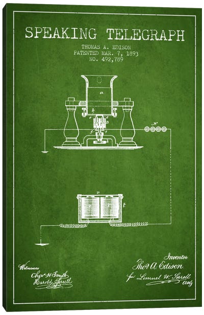 Speaking Tele Green Patent Blueprint Canvas Art Print - Electronics & Communication Blueprints