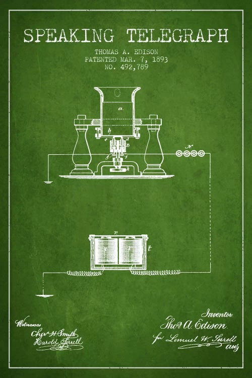 Speaking Tele Green Patent Blueprint by Aged Pixel wall art