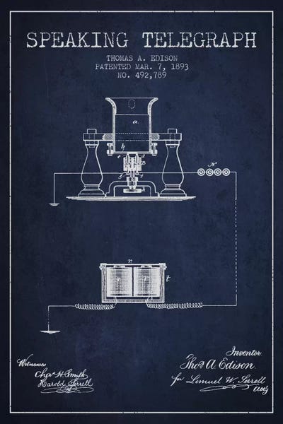 Speaking Tele 2 Navy Blue Patent Blueprint by Aged Pixel metal wall art