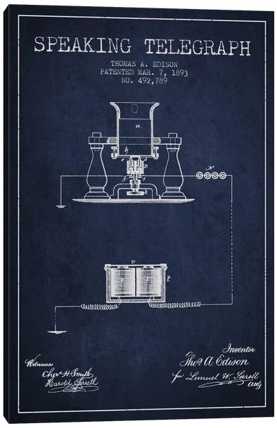 Speaking Tele 2 Navy Blue Patent Blueprint Canvas Art Print - Electronics & Communication Blueprints