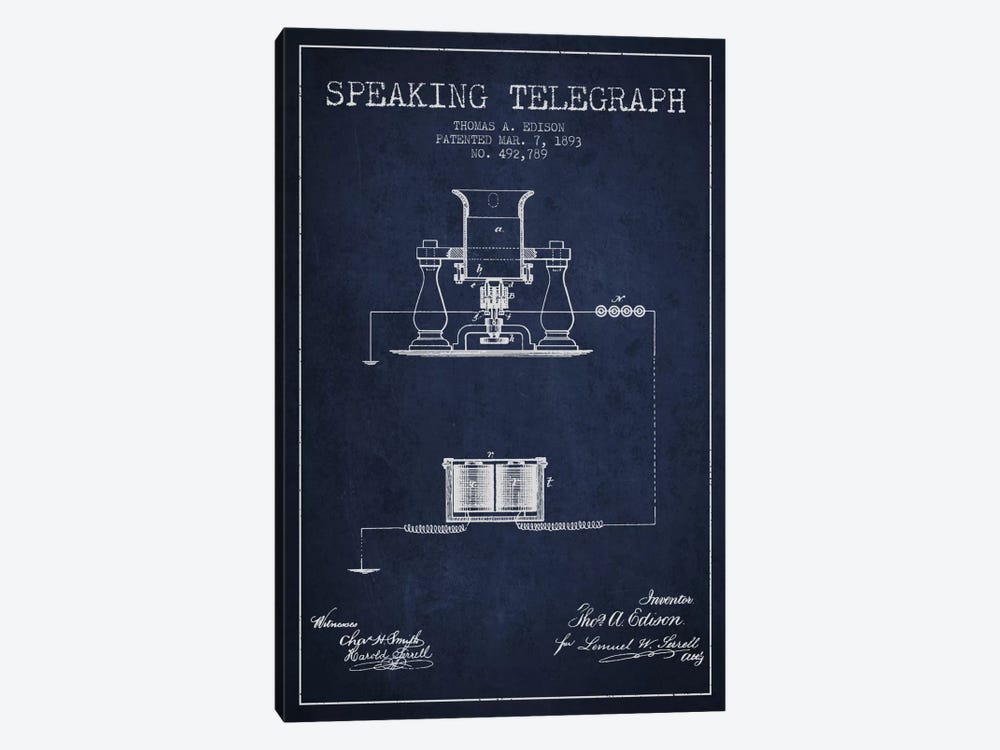 Speaking Tele 2 Navy Blue Patent Blueprint by Aged Pixel 1-piece Art Print