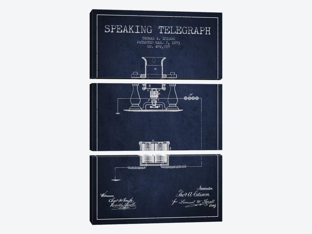 Speaking Tele 2 Navy Blue Patent Blueprint by Aged Pixel 3-piece Art Print