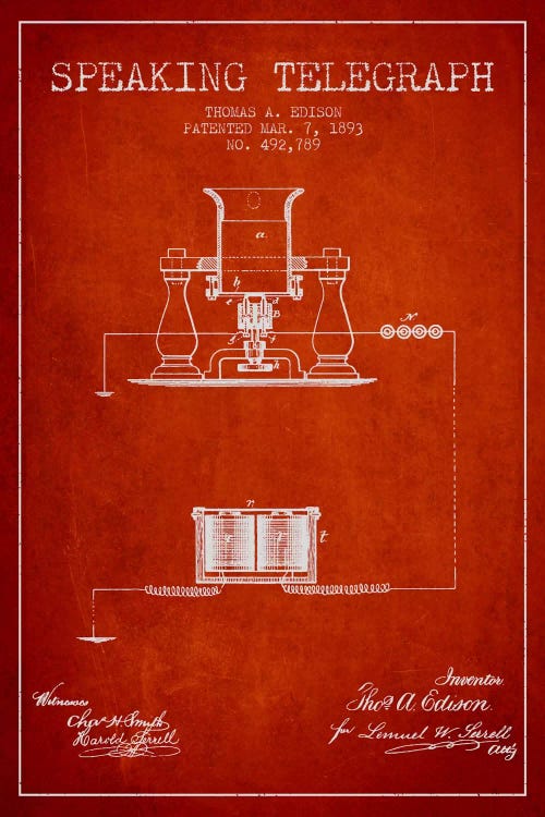 Speaking Tele Red Patent Blueprint by Aged Pixel wall art