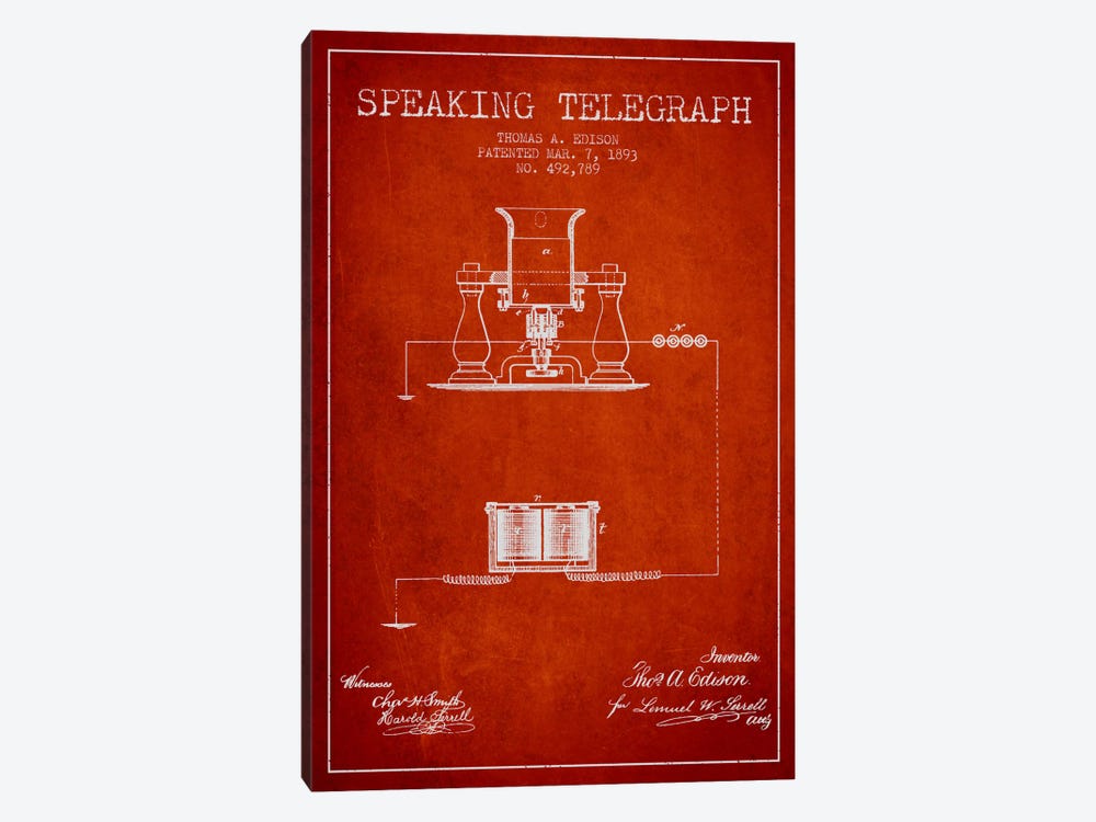 Speaking Tele Red Patent Blueprint by Aged Pixel 1-piece Canvas Wall Art