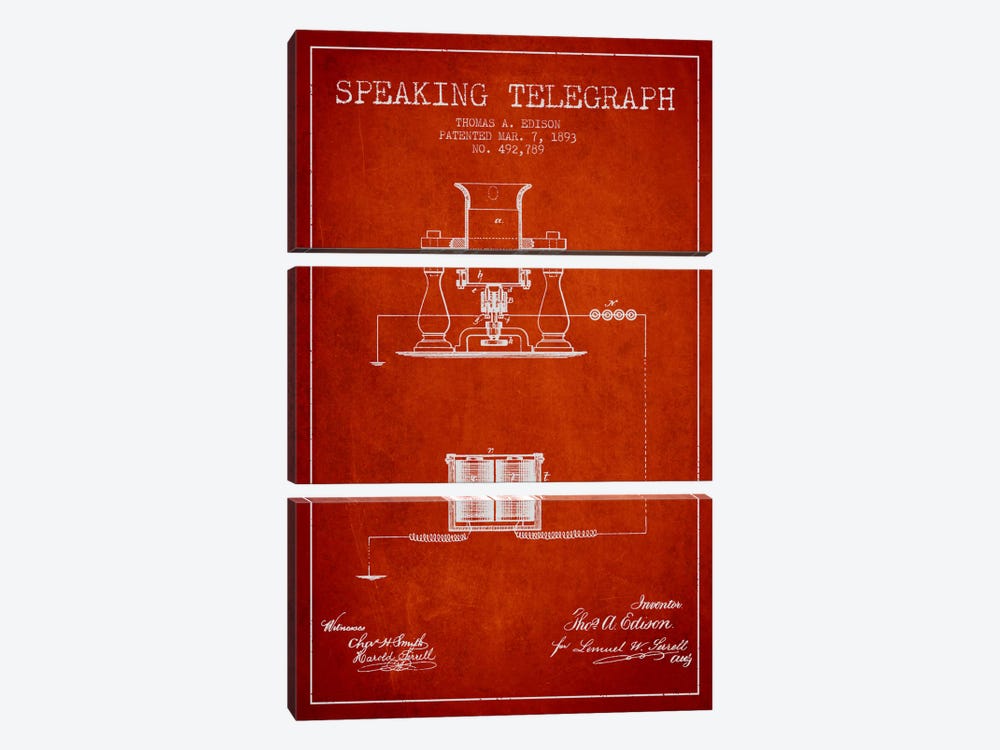Speaking Tele Red Patent Blueprint by Aged Pixel 3-piece Canvas Artwork