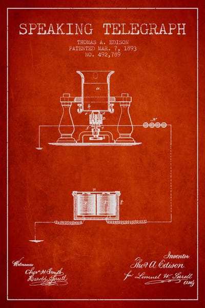 Electronics & Communication Blueprints: Speaking Tele Red Patent Blueprint by Aged Pixel