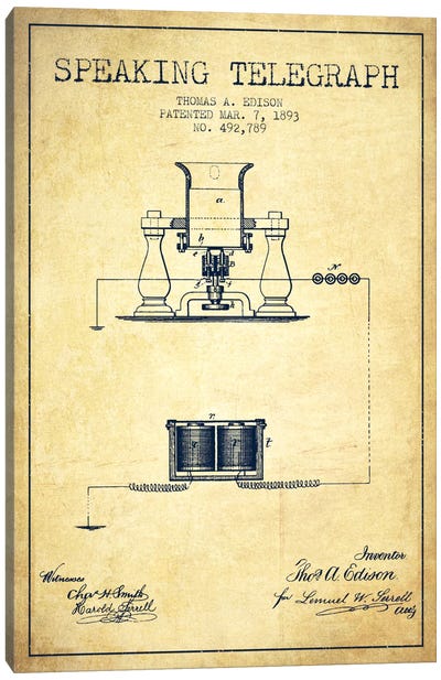Speaking Tele Vintage Patent Blueprint Canvas Art Print - Aged Pixel: Electronics & Communication