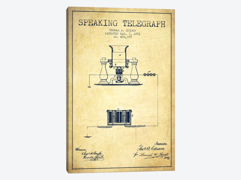 Speaking Tele Vintage Patent Blueprint by Aged Pixel 1-piece Art Print