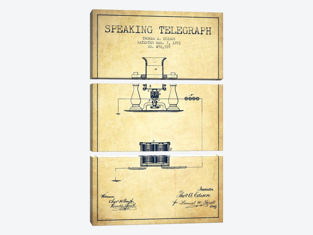 Speaking Tele Vintage Patent Blueprint by Aged Pixel 3-piece Canvas Print