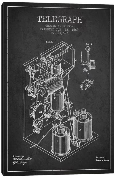 Telegraph Charcoal Patent Blueprint Canvas Art Print - Electronics & Communication Blueprints