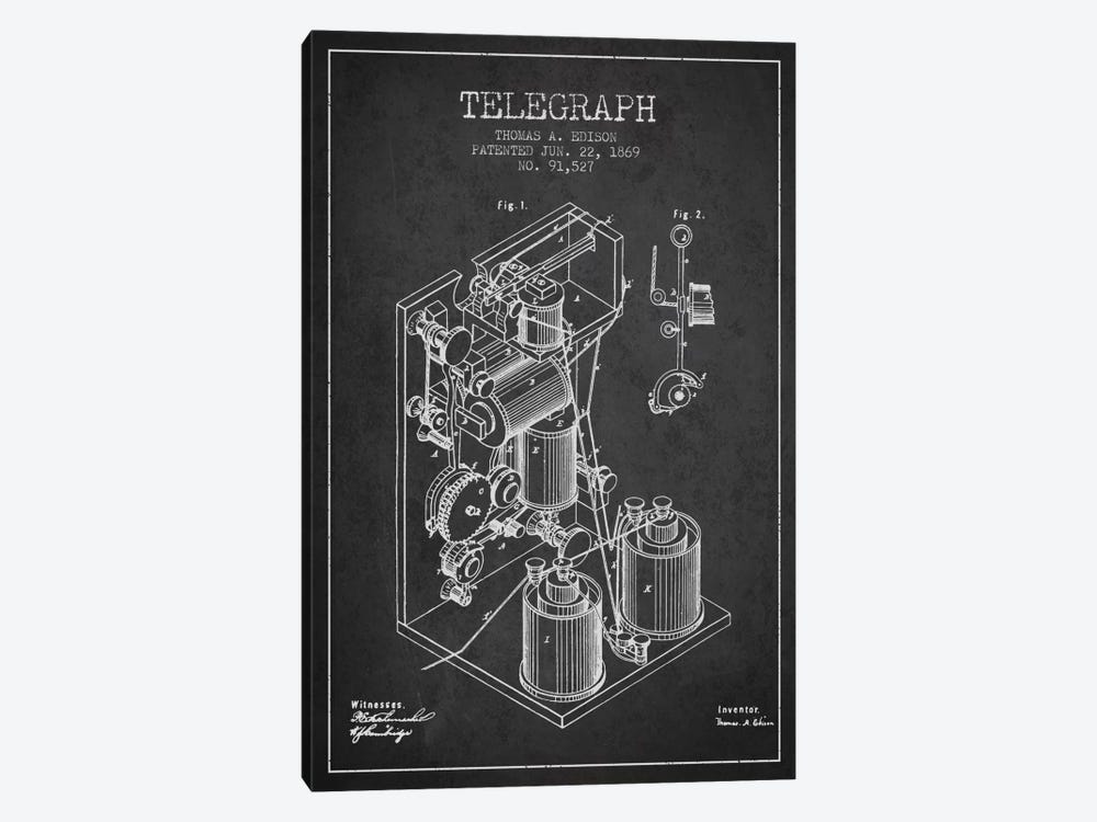 Telegraph Charcoal Patent Blueprint by Aged Pixel 1-piece Canvas Wall Art