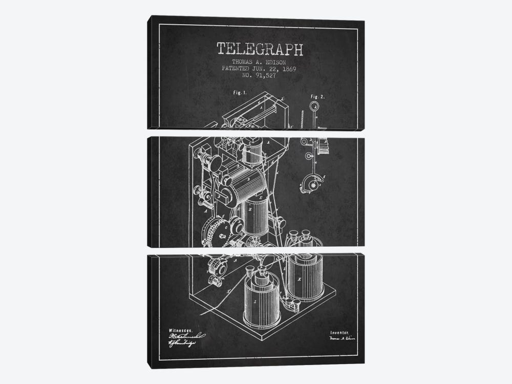 Telegraph Charcoal Patent Blueprint by Aged Pixel 3-piece Canvas Art