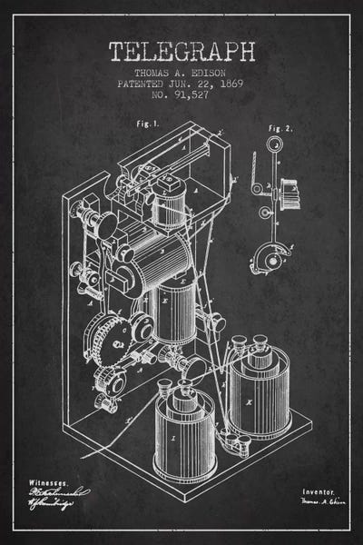 Blueprints & Patent Sketches: Telegraph Charcoal Patent Blueprint by Aged Pixel