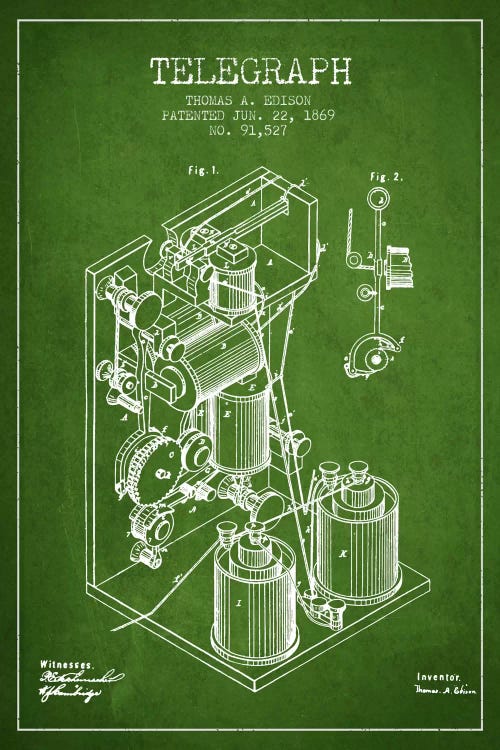 Telegraph Green Patent Blueprint by Aged Pixel wall art