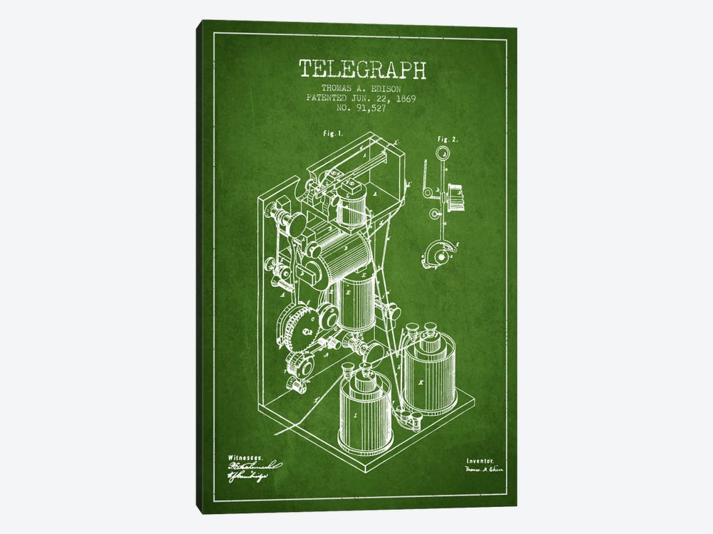 Telegraph Green Patent Blueprint by Aged Pixel 1-piece Canvas Print