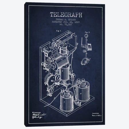 Telegraph Navy Blue Patent Blueprint Canvas Print #ADP618} by Aged Pixel Canvas Art